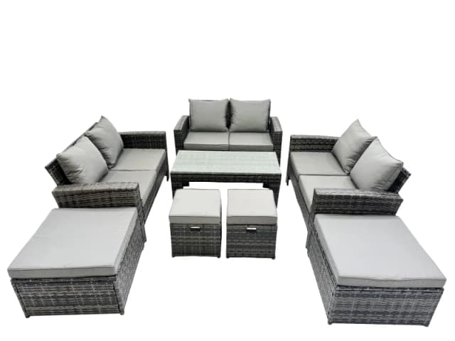 Fimous Outdoor Love Sofa Set &Oblong Coffee Table 4 Stools in Dark Grey Dark Grey Unisex