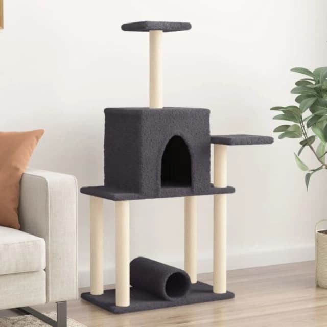 vidaXL Cat Tree with Sisal Scratching Posts Dark Grey 122 cm, Grey 172090