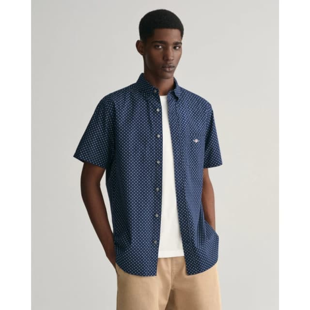 Gant REG MICRO PRINT SS SHIRT MARINE S - Blue Blue S