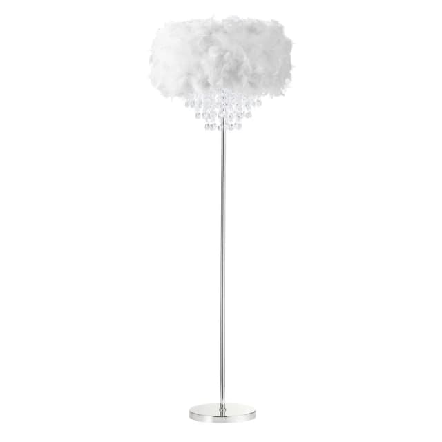 Happy Homewares Modern Chandelier Feather Floor Lamp with Waterfall Acrylic Droplets in White White Unisex