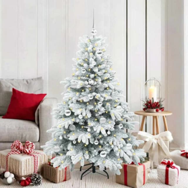 vidaXL Artificial Christmas Tree with 150 LEDs, Silver Balls Snow Flocked Green 150cm PE and PVC, Green 3397606