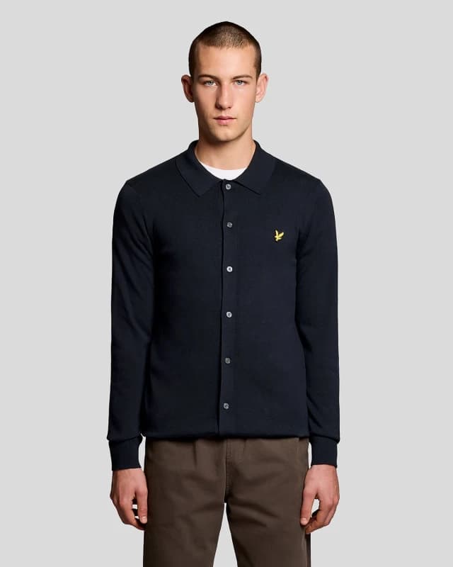 Lyle & Scott Mens Cotton Knitted Shirt in Navy