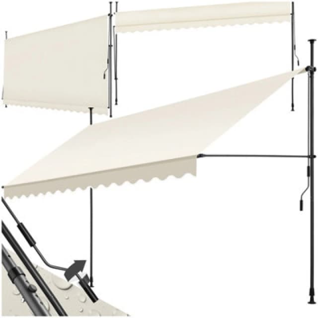 Tectake Awning With Hand Crank - Pressure Fitted , Height Adjustable 400 X 180 Cm - Beige