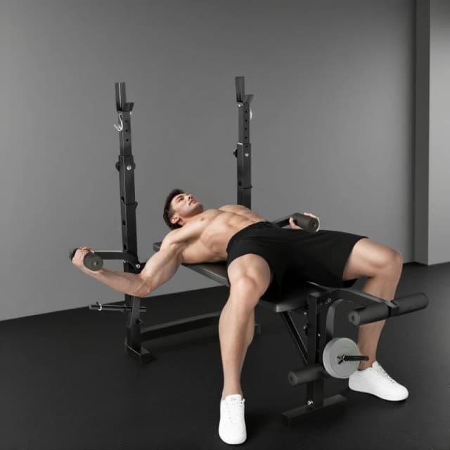SPORTNOW Multi-Exercise Incline or Flat Weight Bench with Bench Press Rack Black