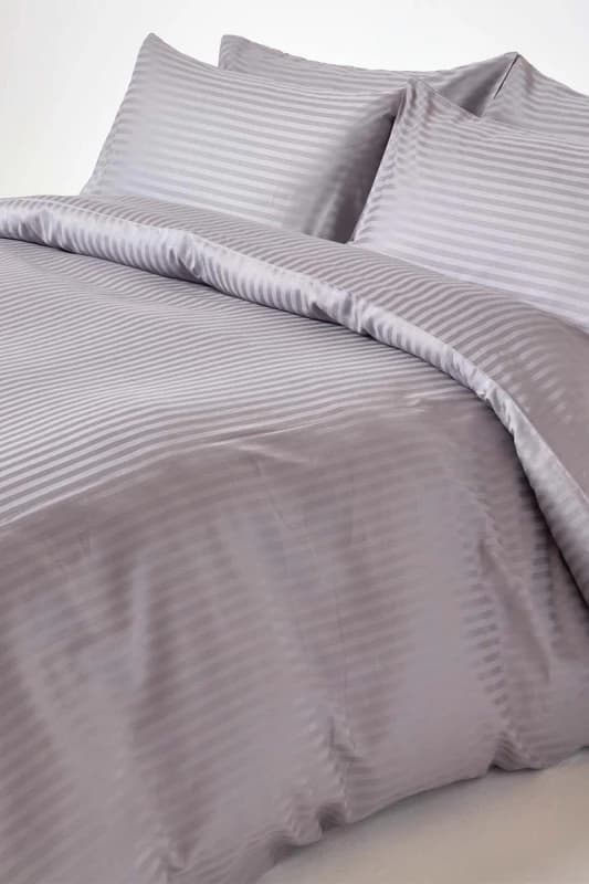 HOMESCAPES HOMESCAPES Grey Egyptian Cotton Stripe Duvet Cover Set 330 Thread Count, Double - Grey BL1469B