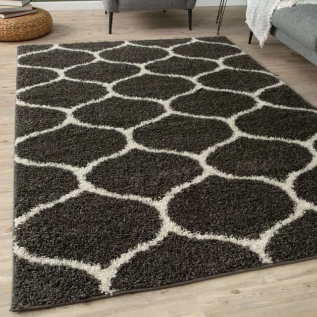 THE RUGS Soft Trellis Shaggy Rugs & Runners Dark Grey Living Room Size: 180cm x 270cm Dark Grey Unisex 180cm x 270 cm