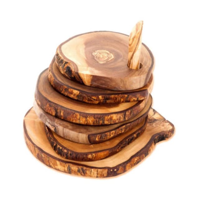 Verano Spanish Ceramics Olive Wood Natural Grained Rustic Kitchen Dining Handmade Set of 6 Coasters (Diam) 9cm Natural unisex