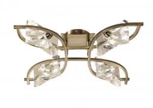 Semi Flush Ceiling 4 Light G9, Antique Brass