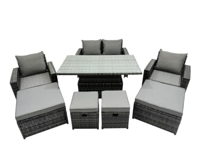 Fimous Outdoor Love Sofa Set 8 Seat Rattan Garden Furniture Set & 4 Stool in Dark Grey Dark Grey Unisex