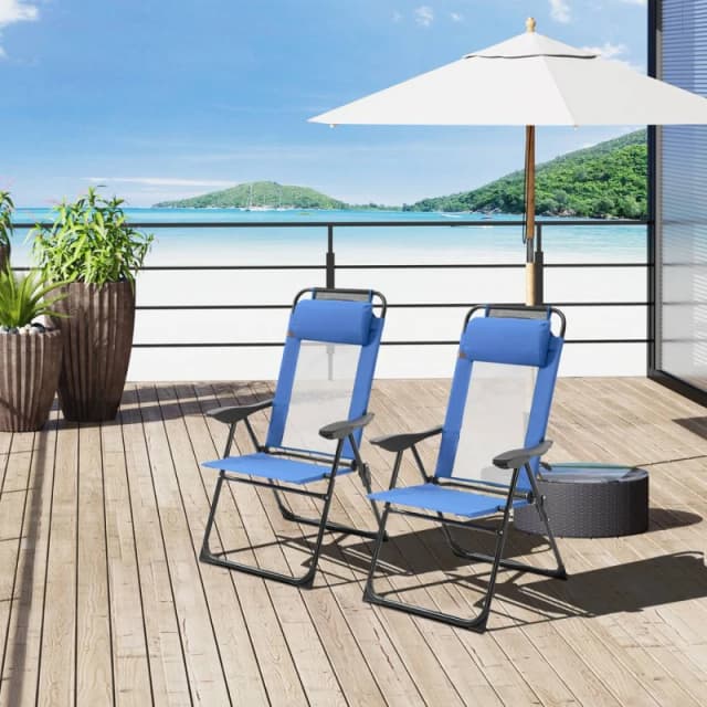 OUTSUNNY Garden Chairs Set of 2 Folding Camping Chair Recliners, Blue Size: 2 Pack Blue Unisex 2 Pack