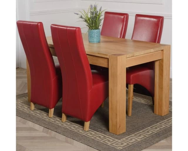 Thats Furniture Kuba 150 x 85cm Chunky Medium Oak Dining Table & 4 Lola Leather Chairs in Red Red Unisex 150 x 85 cm