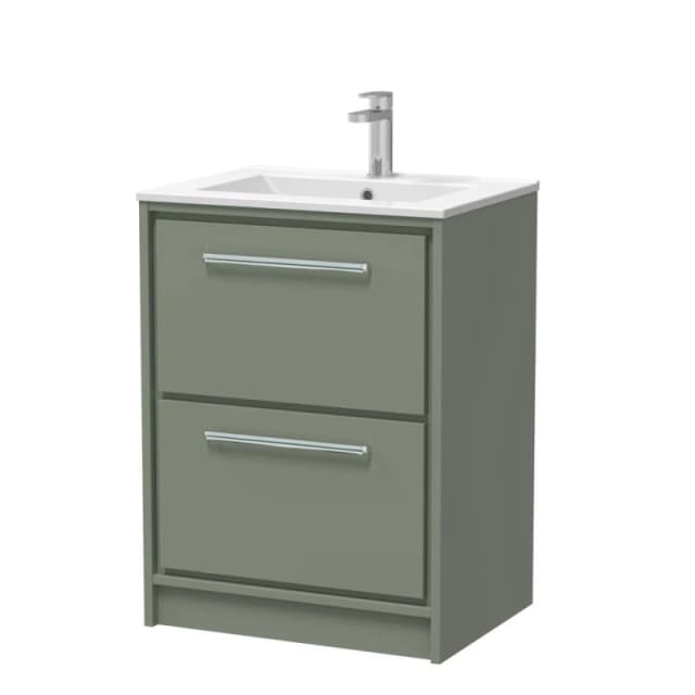 Balterley Bathroom Floor 2 Soft Close Drawer Vanity Unit & Basin, Green, 600mm in Green Green Unisex