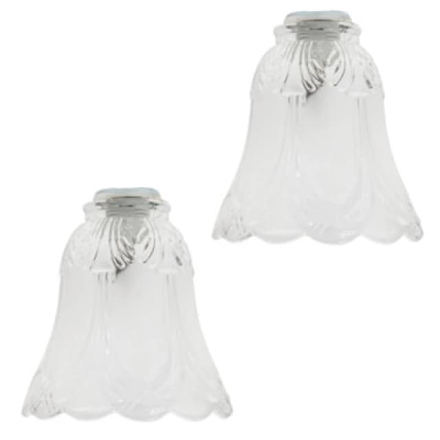 Happy Homewares Pair Of Frosted And Clear Glass Shades With Floral Design For E14 And E27