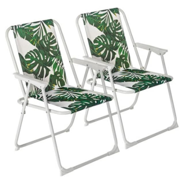 Harbour Housewares Folding Metal Beach Chairs - Banana Leaf - Pack Of 2