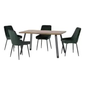 Quebec Wave Rectangular Dining Table with 4 Avery Chairs Emerald Green