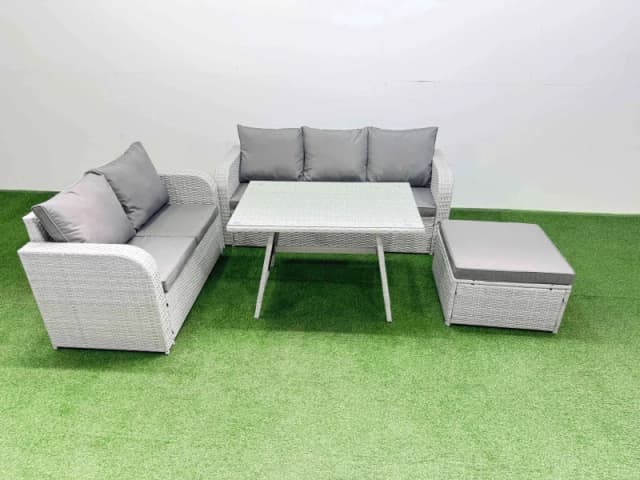 Fimous Rectangular Dining Table Sofa Set with Big Stool Light Grey Light Grey Unisex