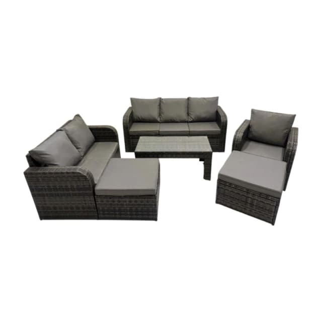 Fimous 3 Seater Sofa Love Sofa Coffee Table with 2 Big Footstools in Dark Grey Dark Grey Unisex