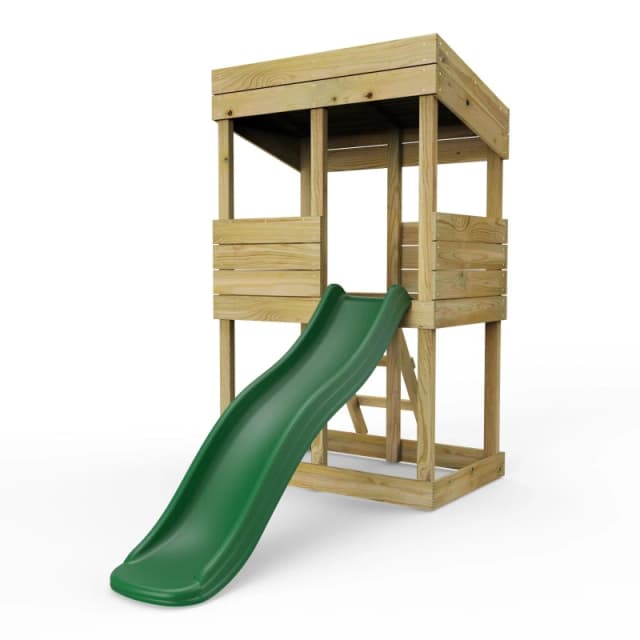 Rebo Wooden Lookout Tower Playhouse with 6ft Slide - Standard Set Natural