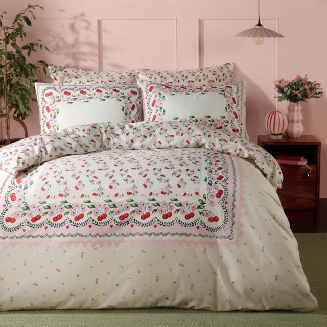 Cath Kidston Cherry Picked Duvet Cover Bedding Set Pink Cream