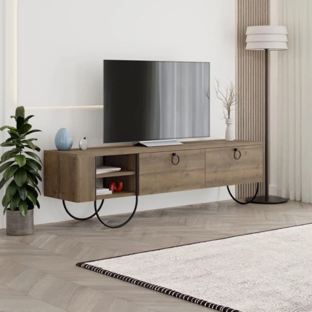 FWStyle FWStyle 2 Door Dark Oak Modern TV Unit Stand in Brown Brown One Size Unisex 8683628019795