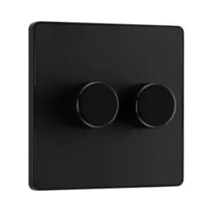 BG Evolve Matt Black Trailing Edge LED 200W Double Dimmer Switch 2-Way Push On/Off - PCDMB82B