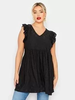 Yours Anglaise Frill Top Black, Size 22-24, Women
