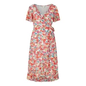 Yumi White Floral Wrap Midi Dress - White