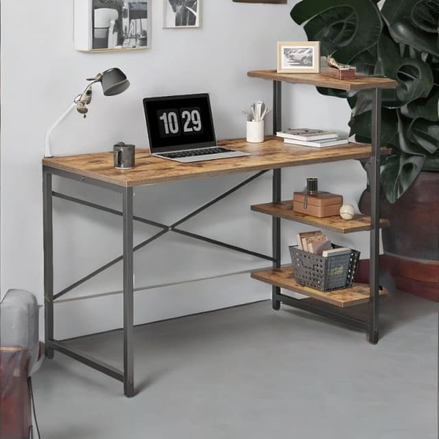 Rafaelo Mobilia Industrial 4 Tier Writing Desk With Steel Frame in Brown Brown Unisex