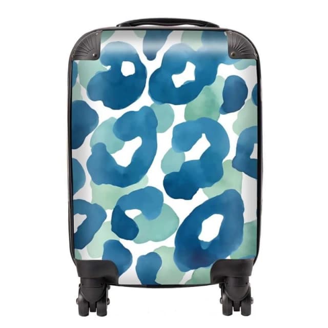 Warren Reed - Designer Watercolour Leopard Print Suitcase in Blue Size: Large Blue Unisex Large