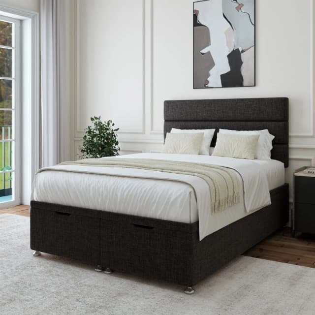 Bedmaster Bedmaster Linen Ottoman Divan Base And Lined Headboard in Charcoal Size: Super King Charcoal Super King Unisex 7867869993767