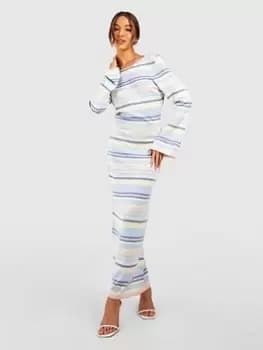 Boohoo Scoop Back Floaty Stripe Knitted Maxi Dress - Pink, Size 10, Women