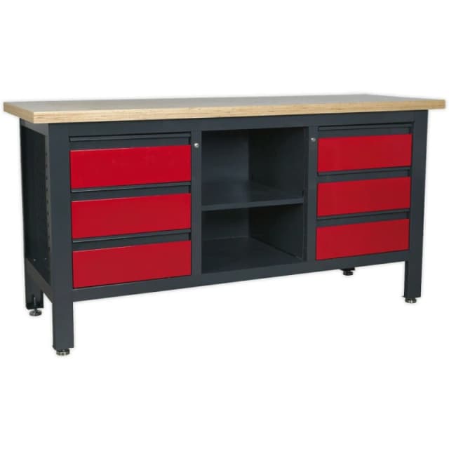 Loops Fully Lockable Workstation- 6 Drawers & Adjustable Shelf Storage - MDF Work Top Multi