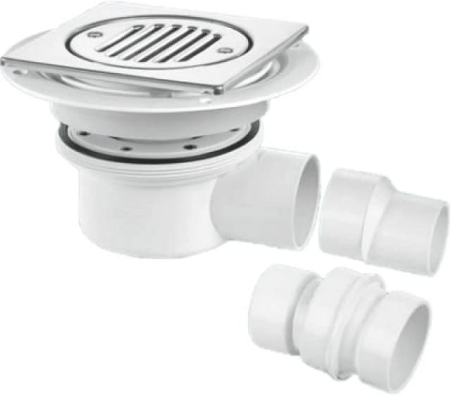 McAlpine Shower Gully Two Piece 50mm Seal 2'' > 1.5'' Outlet and 150mm Stainless Steel Tile TSG52T6SS White