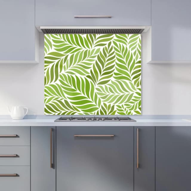 Warren Reed - Designer Green Leaf Pattern Kitchen Splashback Size: 600mm x 750mm Green Unisex 600mm x 750mm