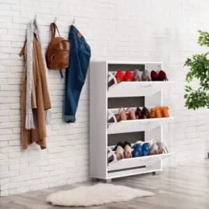 Shoe Storage Cabinet White with 3 Flip Doors