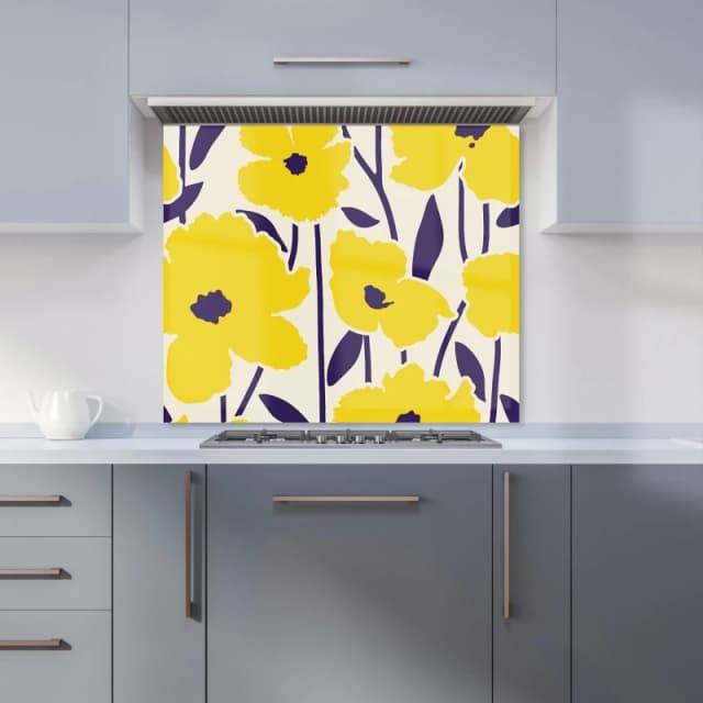 Warren Reed - Designer Vintage Tropical Flowers Kitchen Splashback in Yellow Size: 700mm x 650mm Yellow Unisex 700mm x 650mm