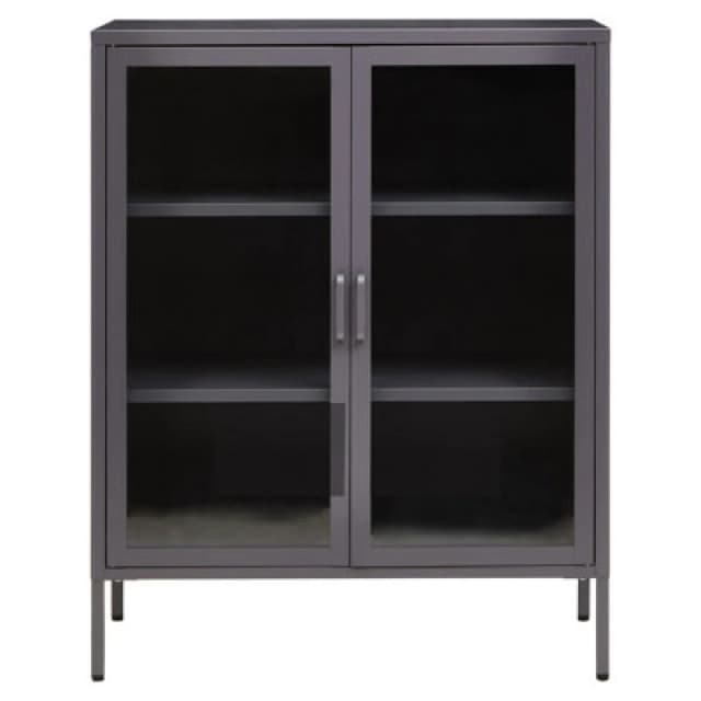 Orsina Industrial Two Door Grey Metal Cabinet, Stylish Storage Cabinet For Bedroom, Contemporary Sideboard Cabinet