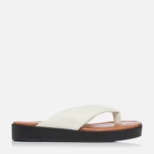 Dune Womens Longisland Leather Toe Post Sandals - Ecru/Leather - UK 3