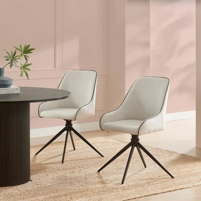 FurnitureboxUK FurnitureboxUK 2x Beaumont Cream Fabric Swivel Dining Chairs Cream One Size Unisex 5056784312780