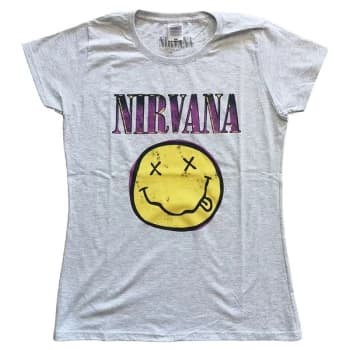 Nirvana - Xerox Smiley Pink Womens Large T-Shirt - grey