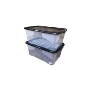 2 x 42L Clear Storage Box with Black Lid, Stackable and Nestable Design Storage Solution