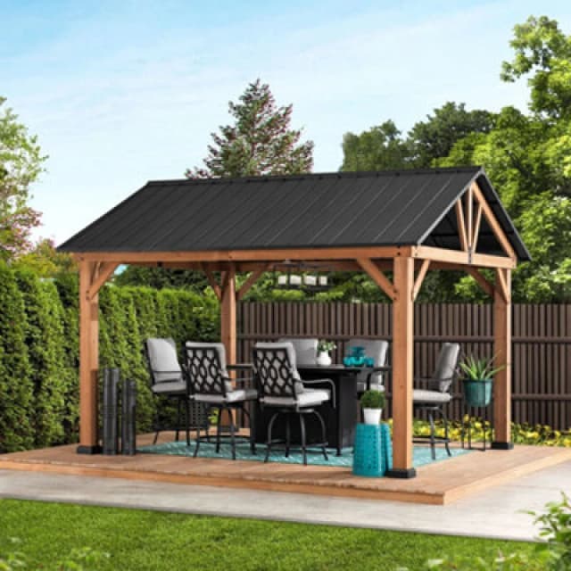 Sunjoy Outdoor Wood Gazebo Todi - 399cm X 335cm Anthracite