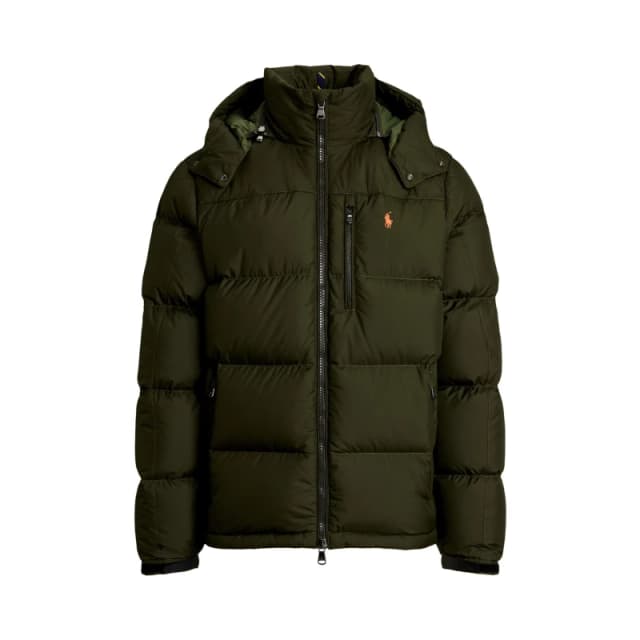 Polo Ralph Lauren Mens El Cap Water Resistant Duck Down Detachable Hood Short Puffer Jacket Company Olive male XS