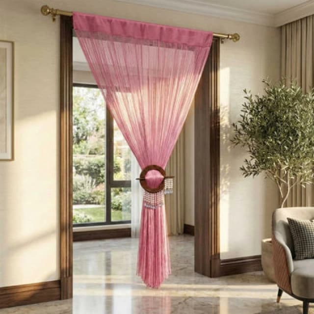 Homescapes Polyester High Density String Curtain Pink