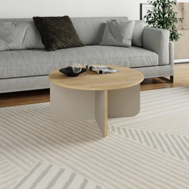 Decortie Hillary Round Coffee Table With Curved Legs 80Cm Oak Sandstone, Multi 8.68363E+12