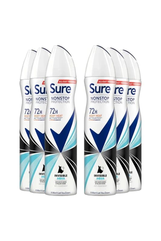 Sure Women 'Antiperspirant' 72H Protection Invisible Aqua Deo, 6x250ml White female