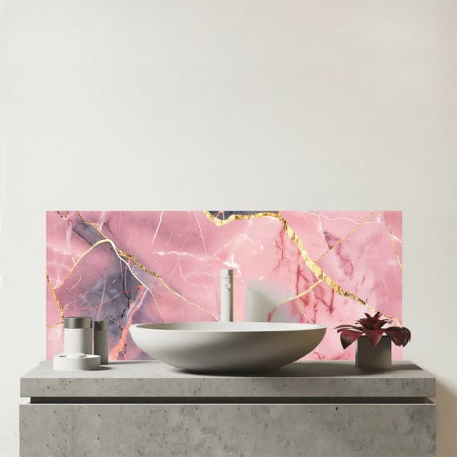 Warren Reed - Designer Rose & Gold Marble Effect Glass Bathroom Splashback in Pink Pink Unisex
