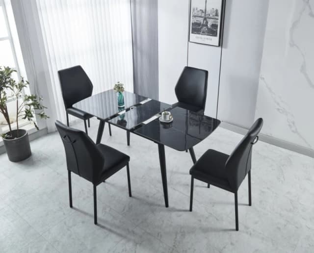 Modernique Modernique Sintere Stone Top Extending Table & 4 Faux Leather Chairs Dining Set in Black One Size Unisex 5061017322146