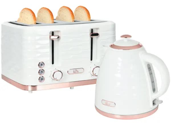 HOMCOM 800-162V70CW 1.7L Kettle & 4 Slice Toaster Bundle
