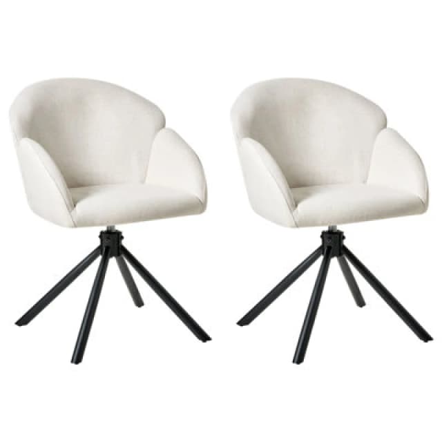 Beliani Set Of 2 Dining Chairs Swivel Maybee Fabric Off-White